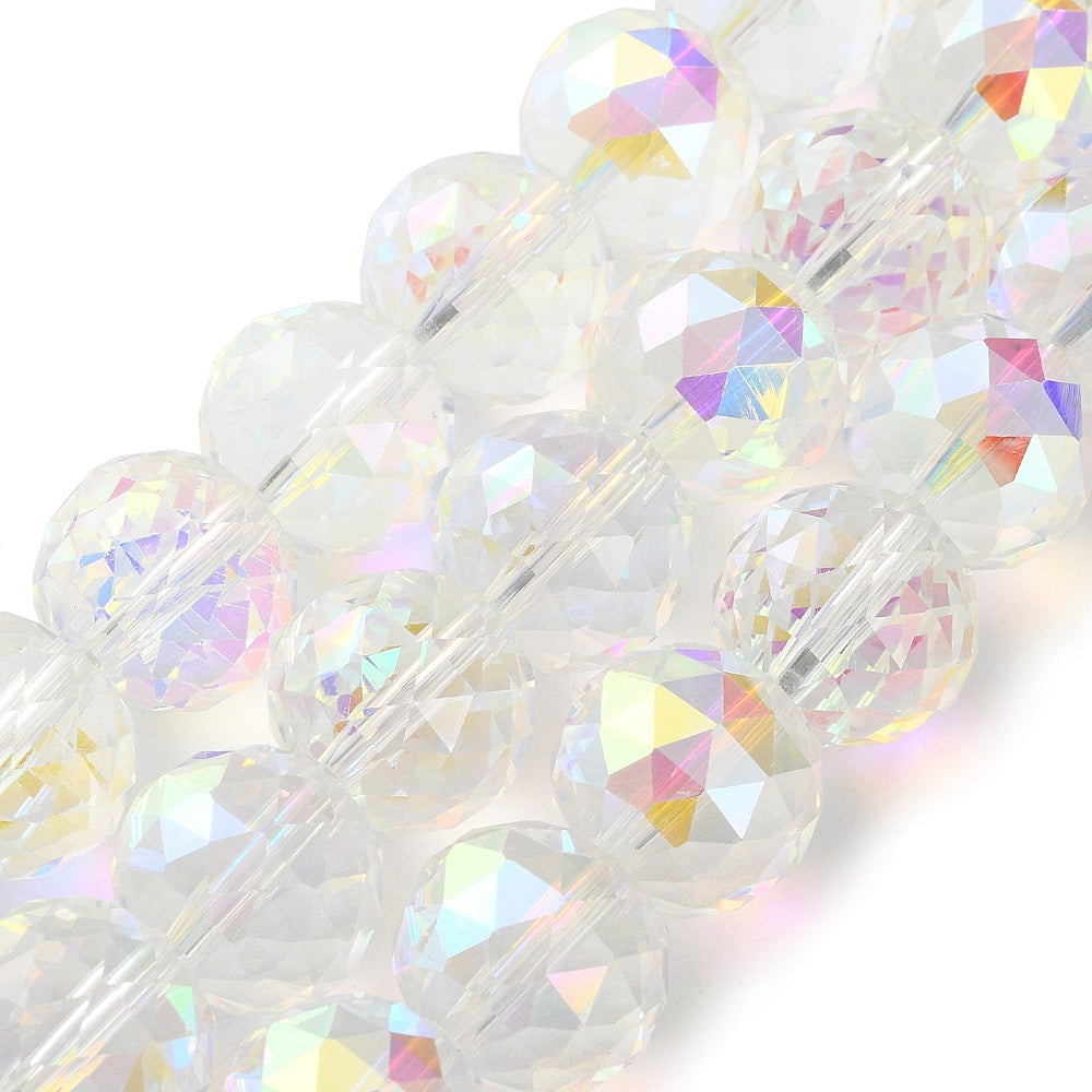 Glass Bead Faceted Round Clear Electroplated 18x16.5mm - Alberta Bead Store