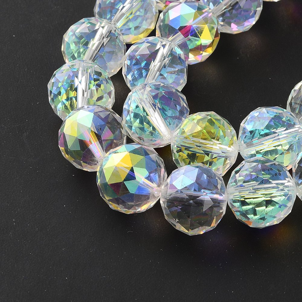 Glass Bead Faceted Round Clear Electroplated 18x16.5mm - Alberta Bead Store