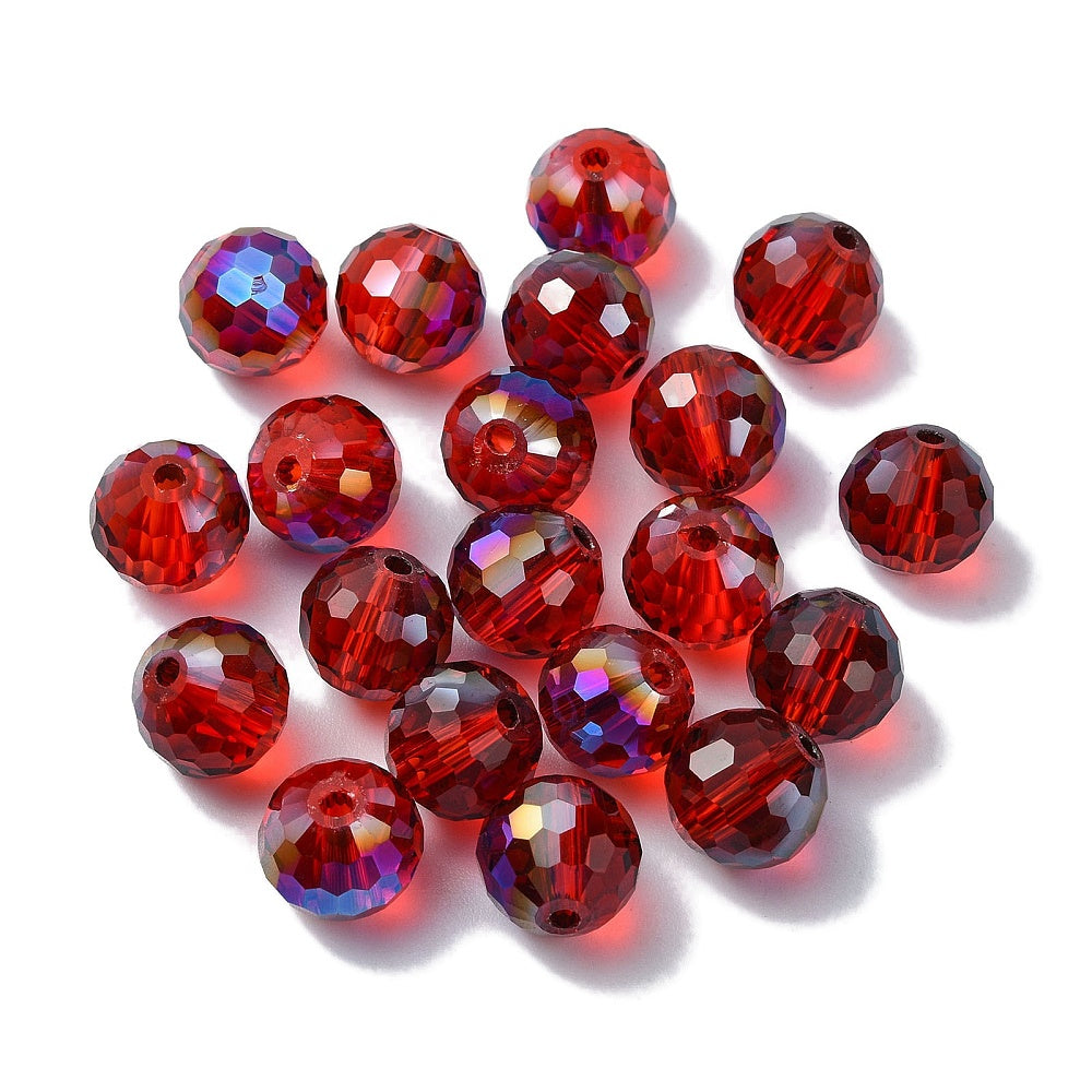 Glass Bead AB Color Plated Red Faceted Round 10mm 1pc - Alberta Bead Store