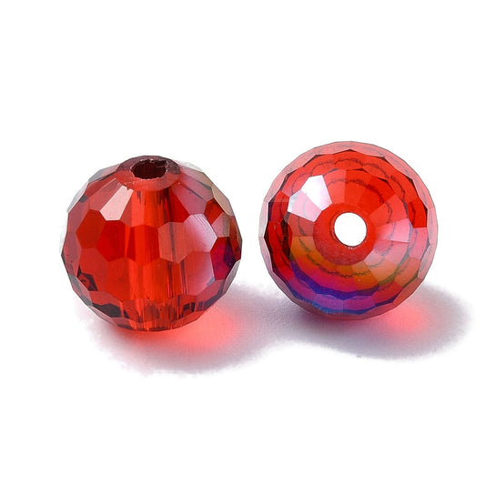 Glass Bead AB Color Plated Red Faceted Round 10mm 1pc - Alberta Bead Store