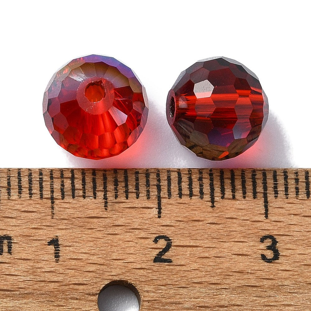 Glass Bead AB Color Plated Red Faceted Round 10mm 1pc - Alberta Bead Store