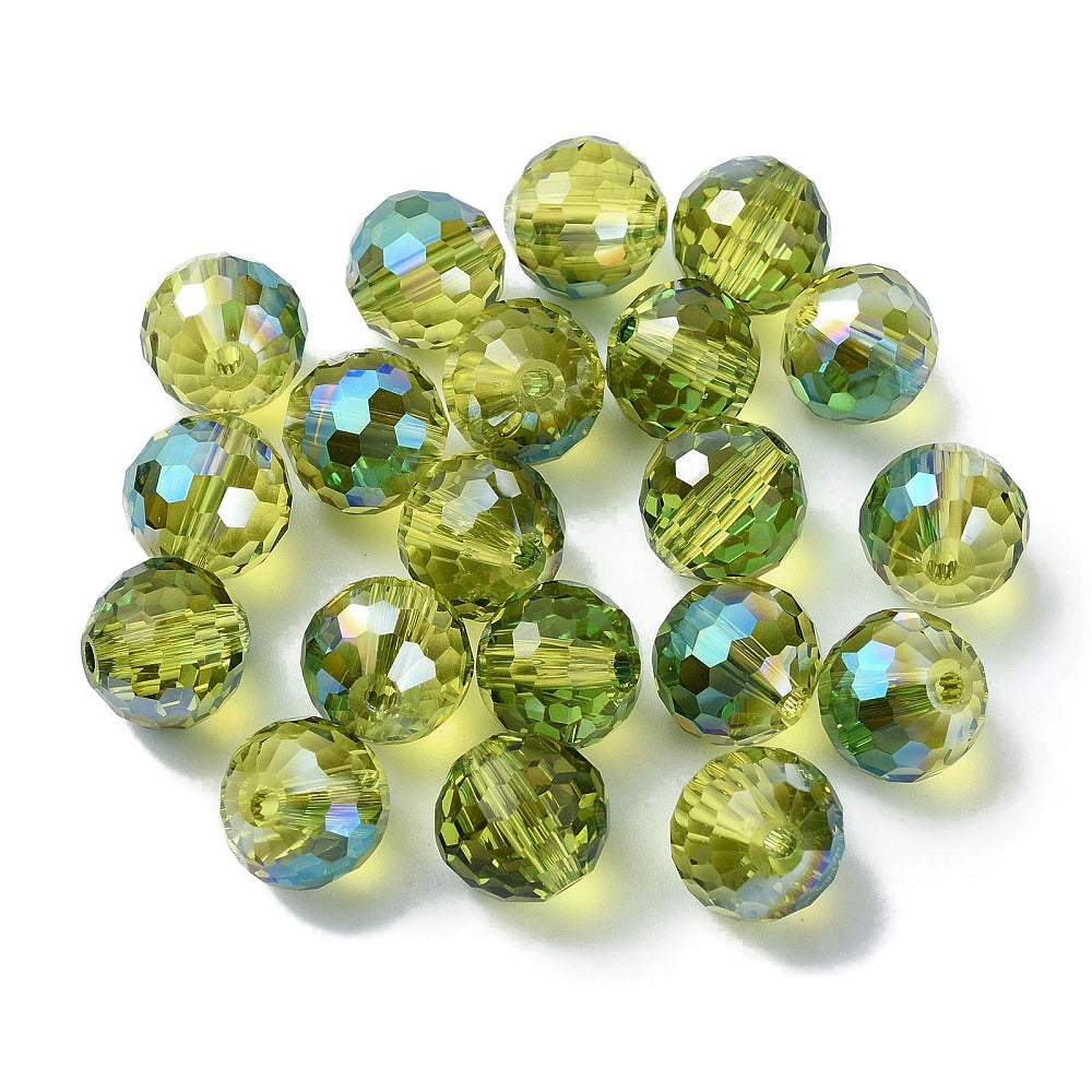 Glass Bead AB Color Plated Olive Drab Faceted Round 10mm 1pc - Alberta Bead Store