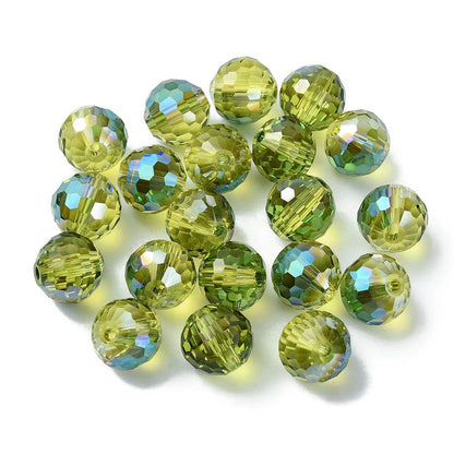 Glass Bead AB Color Plated Olive Drab Faceted Round 10mm 1pc - Alberta Bead Store