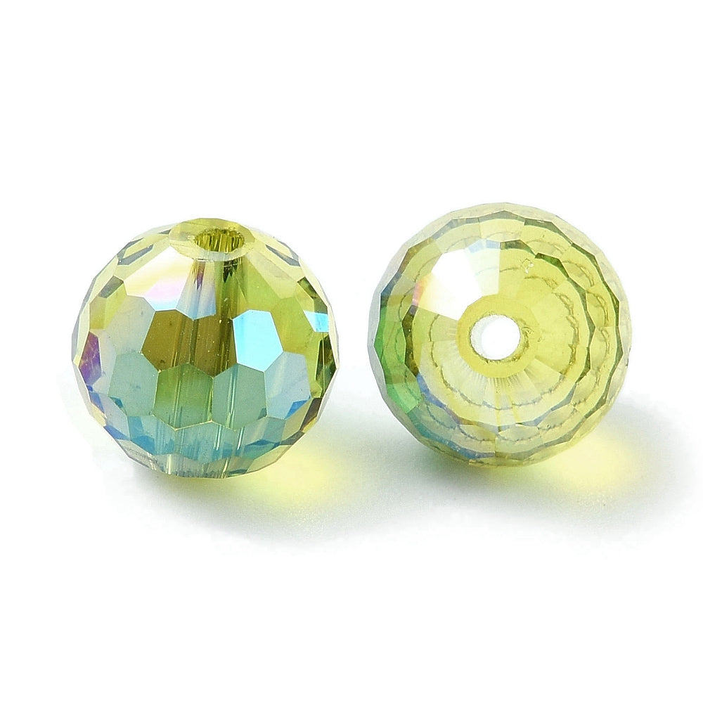 Glass Bead AB Color Plated Olive Drab Faceted Round 10mm 1pc - Alberta Bead Store