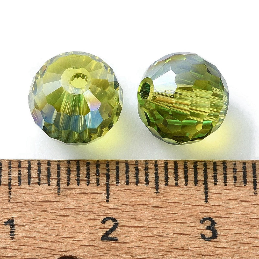Glass Bead AB Color Plated Olive Drab Faceted Round 10mm 1pc - Alberta Bead Store