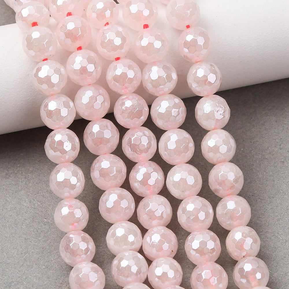 Rose Quartz Gemstone Bead Faceted Pearl Luster Plated - Alberta Bead Store