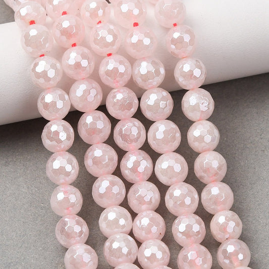 Rose Quartz Gemstone Bead Faceted Pearl Luster Plated - Alberta Bead Store
