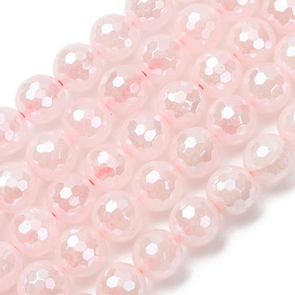 Rose Quartz Gemstone Bead Faceted Pearl Luster Plated - Alberta Bead Store
