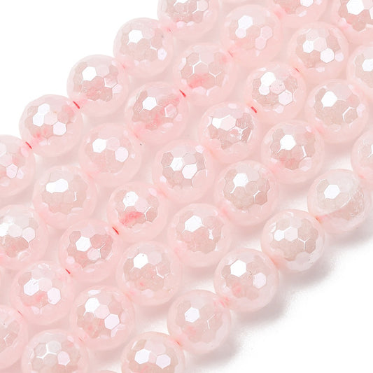 Rose Quartz Gemstone Bead Faceted Pearl Luster Plated - Alberta Bead Store
