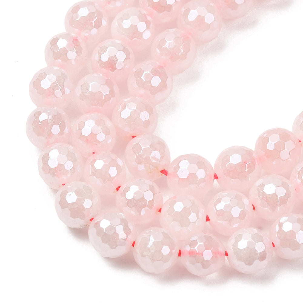 Rose Quartz Gemstone Bead Faceted Pearl Luster Plated - Alberta Bead Store