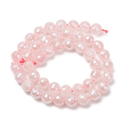 Rose Quartz Gemstone Bead Faceted Pearl Luster Plated - Alberta Bead Store