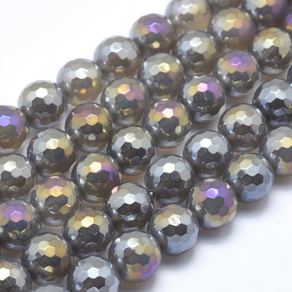 Grey Electroplated Faceted Agate Gemstone Bead