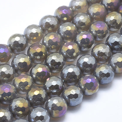 Grey Electroplated Faceted Agate Gemstone Bead