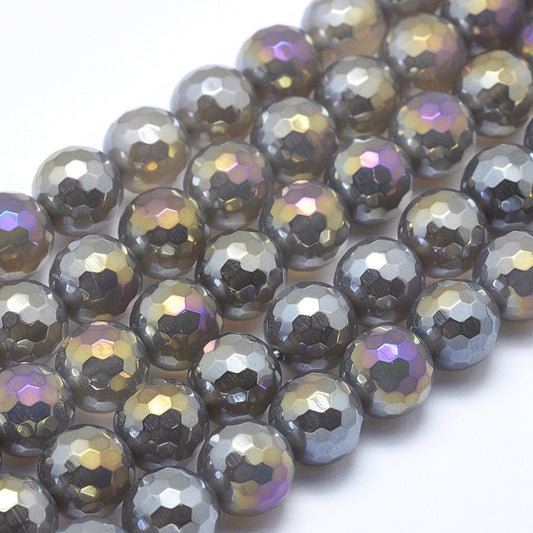 Grey Electroplated Faceted Agate Gemstone Bead