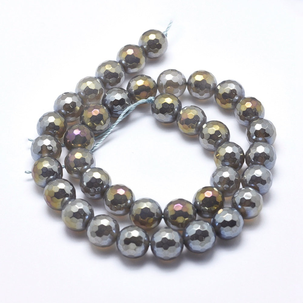 Grey Electroplated Faceted Agate Gemstone Bead