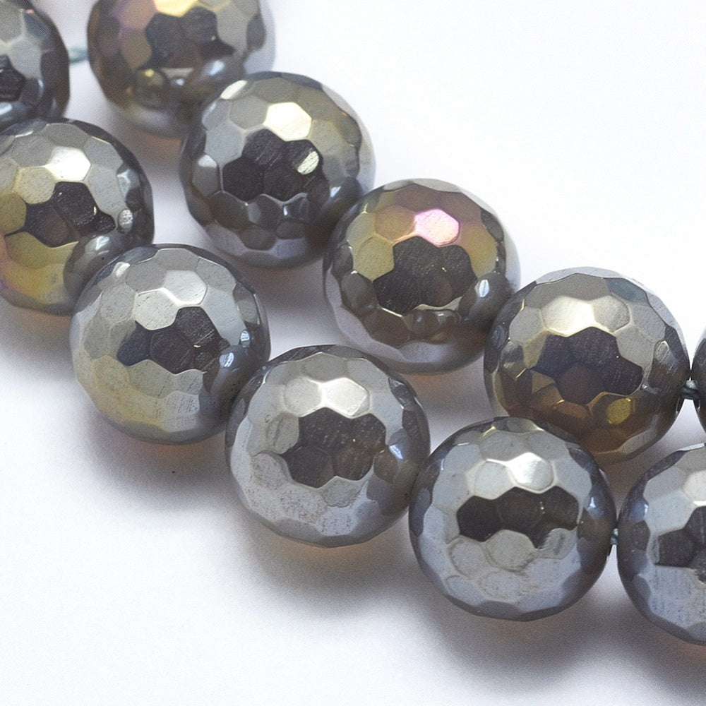 Grey Electroplated Faceted Agate Gemstone Bead