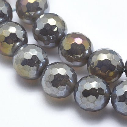 Grey Electroplated Faceted Agate Gemstone Bead