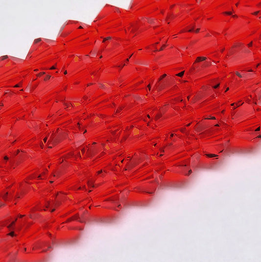 Glass Bead Imitation Austrian Crystal Red Faceted Bicone 4mm - Alberta Bead Store