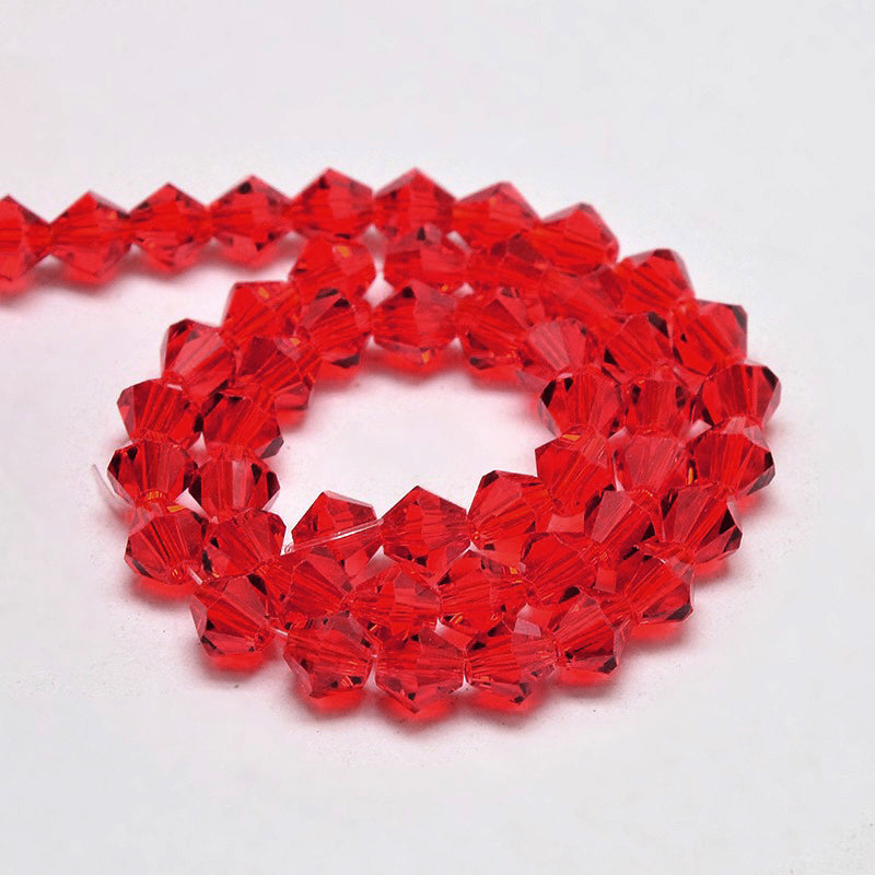 Glass Bead Imitation Austrian Crystal Red Faceted Bicone 4mm - Alberta Bead Store