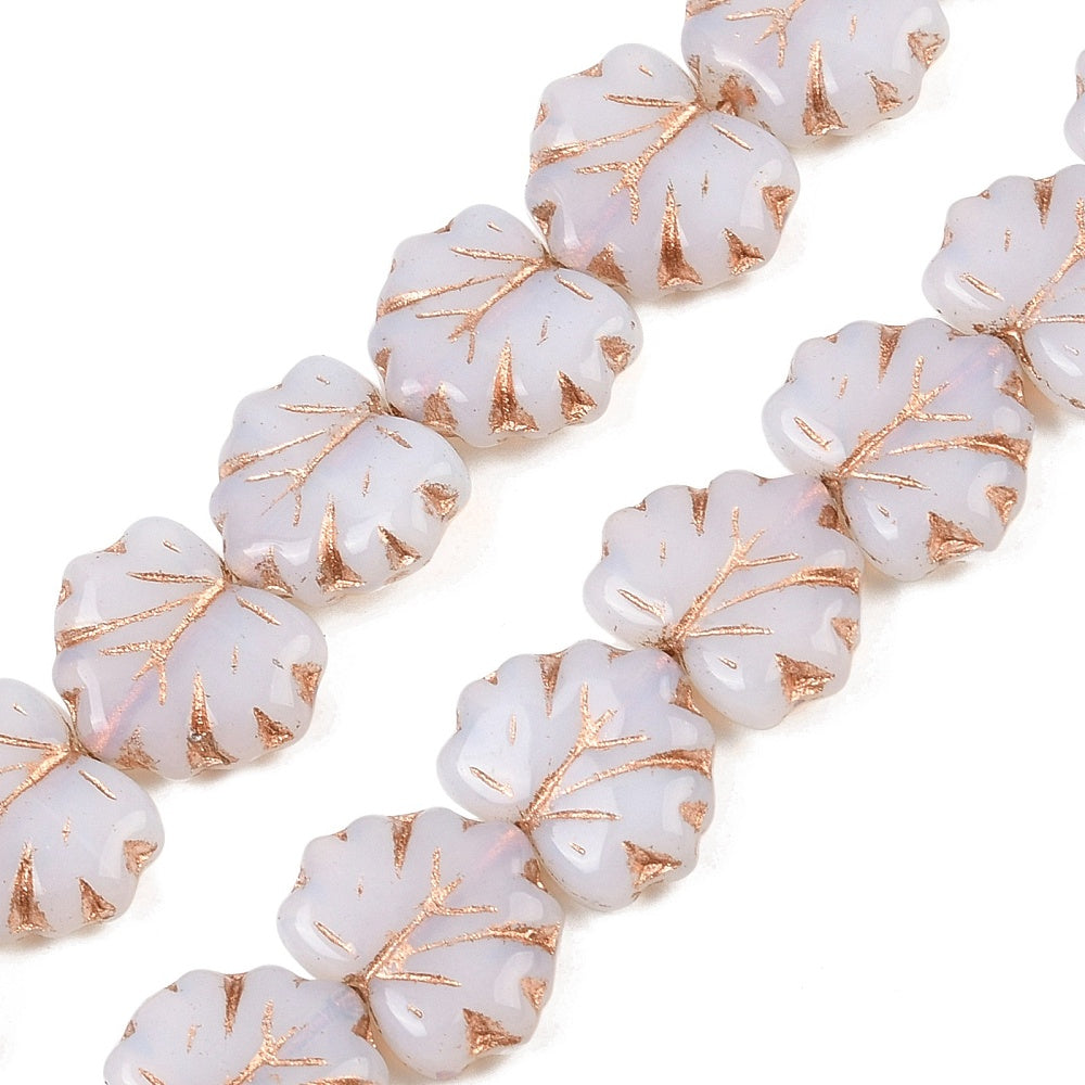 Czech Pressed Glass Maple Leaf White and Gold 10pc