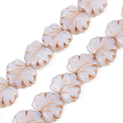 Czech Pressed Glass Maple Leaf White and Gold 10pc