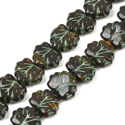 Czech Pressed Glass Maple Leaf Black and Green 10pc