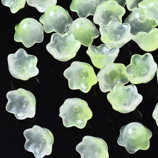 Glass Flower Bead Light Green 10pc - Alberta Bead Store