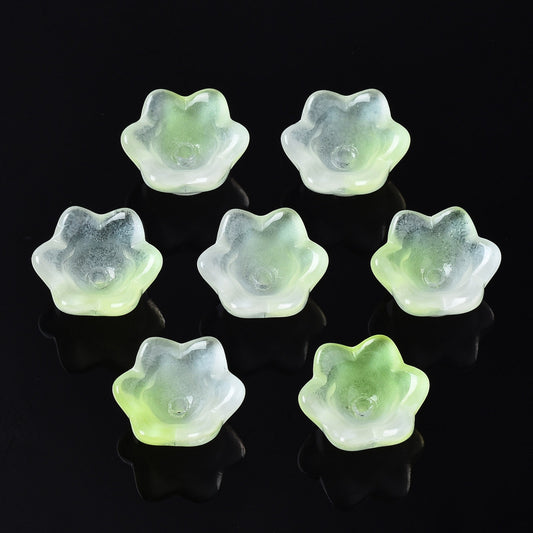 Glass Flower Bead Light Green 10pc - Alberta Bead Store