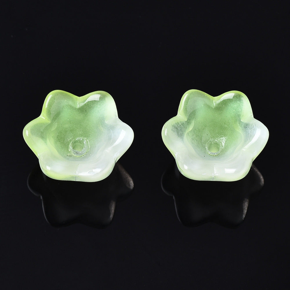 Glass Flower Bead Light Green 10pc - Alberta Bead Store