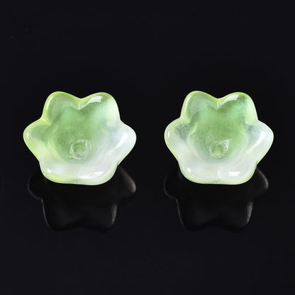 Glass Flower Bead Light Green 10pc - Alberta Bead Store