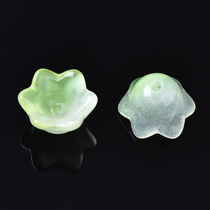 Glass Flower Bead Light Green 10pc - Alberta Bead Store