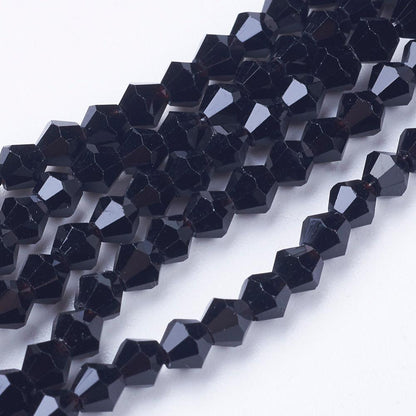 Glass Bead Black Faceted Bicone 4mm