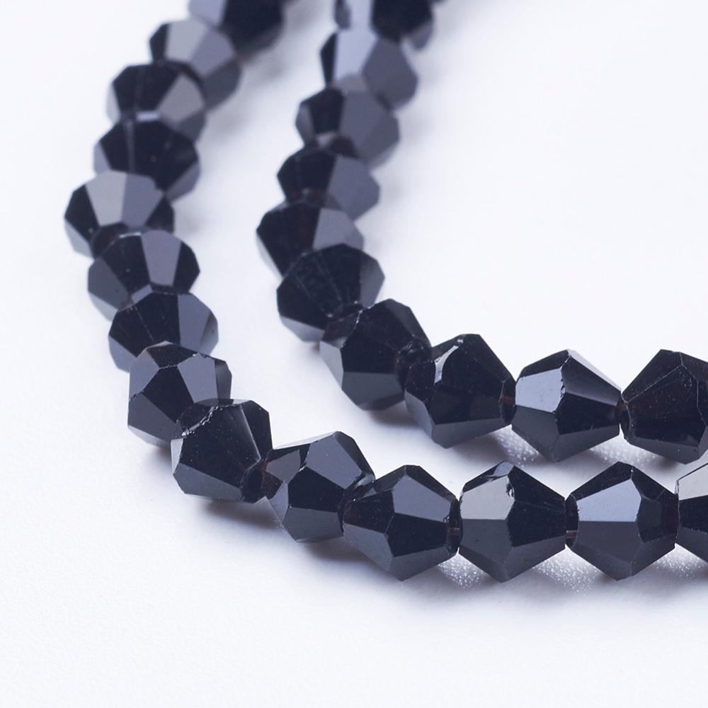 Glass Bead Black Faceted Bicone 4mm