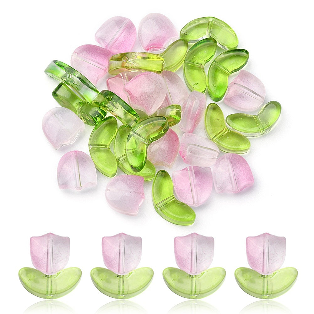 Glass Tulip Bead Pink 30pcs - Alberta Bead Store
