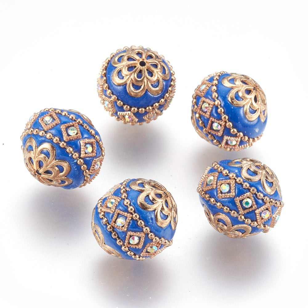Indonesia Bead Dodger Blue/Gold 20mm 1pc