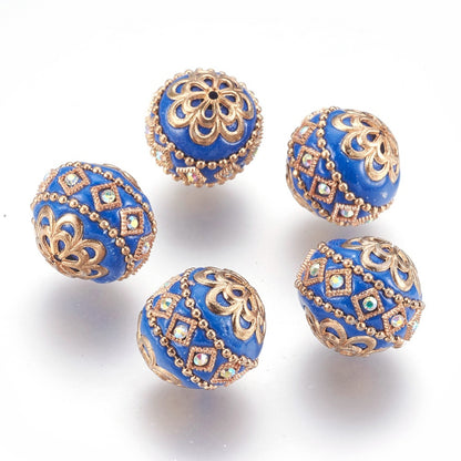 Indonesia Bead Dodger Blue/Gold 20mm 1pc