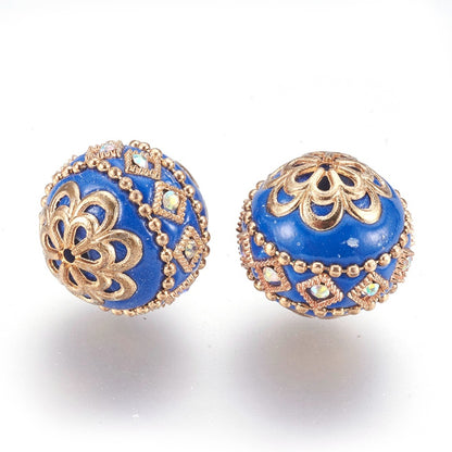 Indonesia Bead Dodger Blue/Gold 20mm 1pc