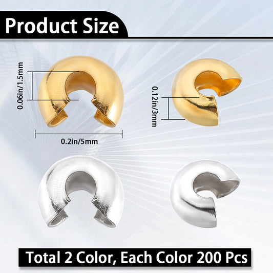 Crimp Cover Clam Shell Golden 200pc