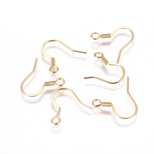 Fish Hook 304 Stainless Steel Earring Golden 15mm 20pc