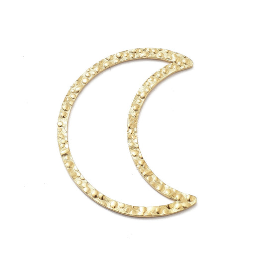 Textured Linking Ring 18K Gold Plated Moon 30x25x1mm 3pc