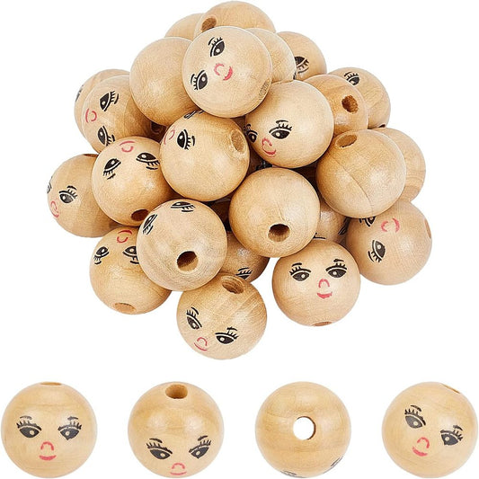 Perle en bois Macramé avec smiley 21,5x20,5mm Trou : 4,5mm