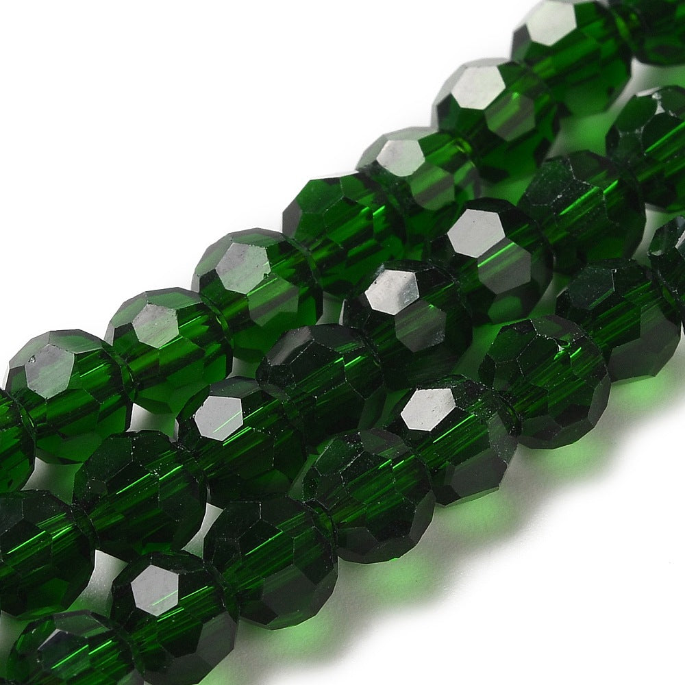 Glass Bead Dark Green Faceted Round 6mm