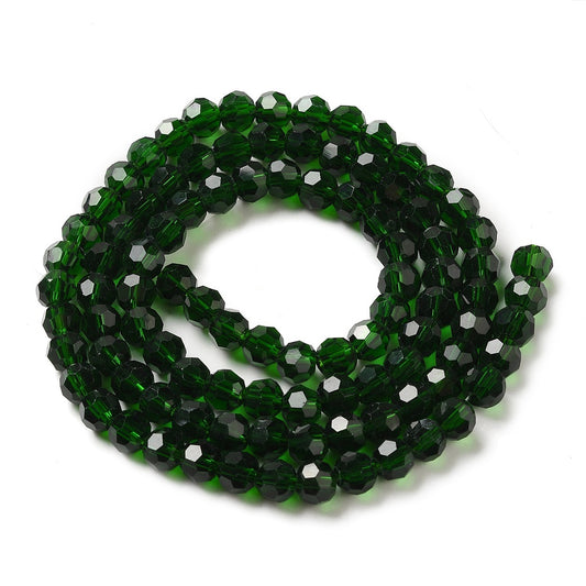 Glass Bead Dark Green Faceted Round 6mm