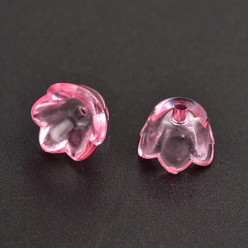 Acrylic Transparent Pink Flower 10x6MM 50pc - Alberta Bead Store