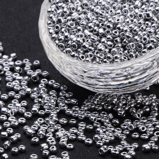 Glass Seed Bead Metallic Silver 8/0 50g