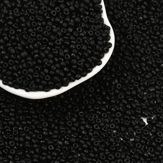 Glass Seed Bead Opaque Black Matt 8/0 50g