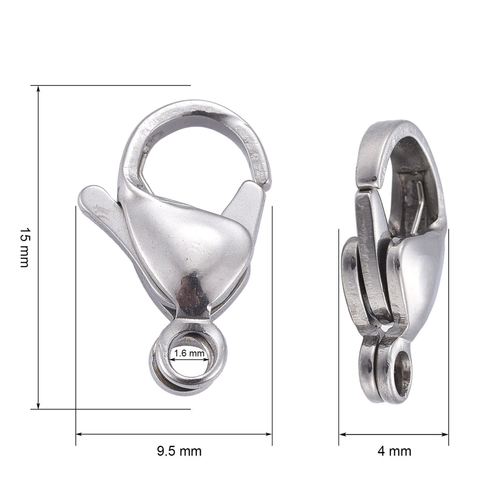 Lobster Claw Clasps 304 Stainless Steel 15mm 20pc