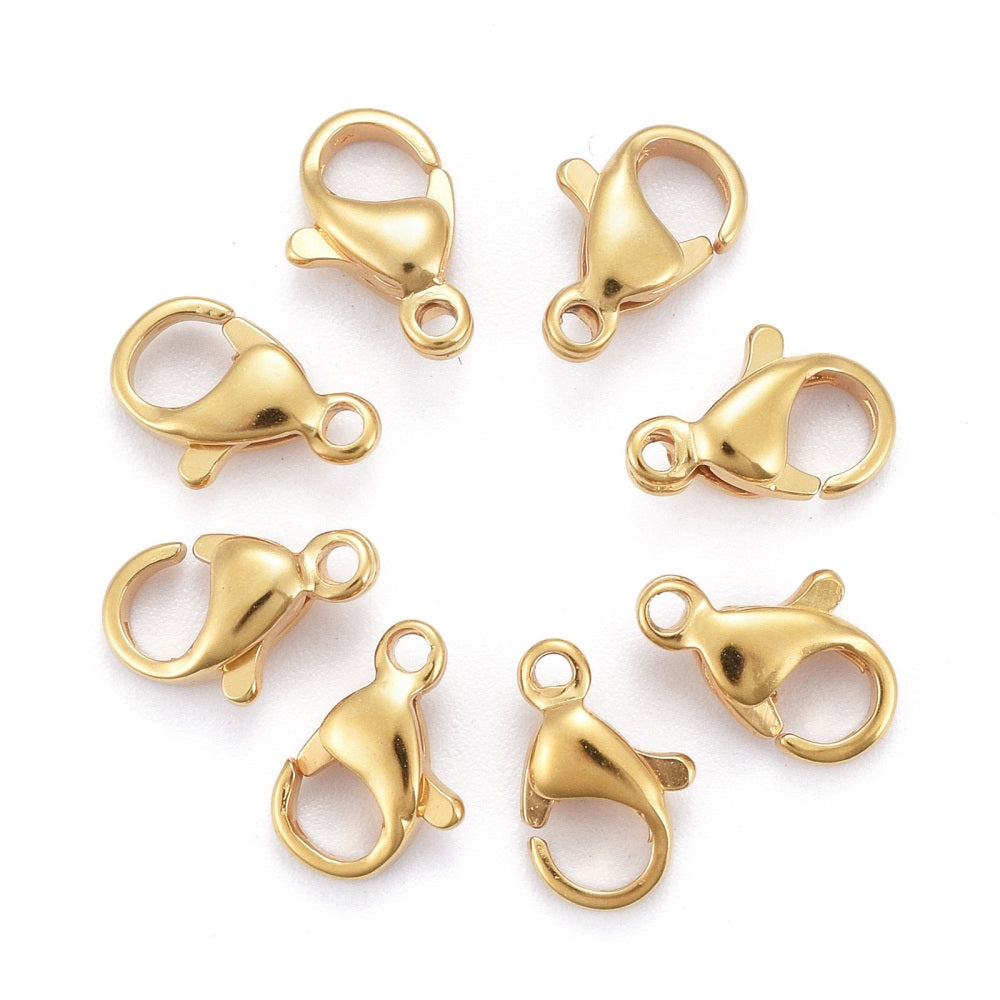 Lobster Claw Clasps 304SS 24K Gold Plated 10mm 10pc