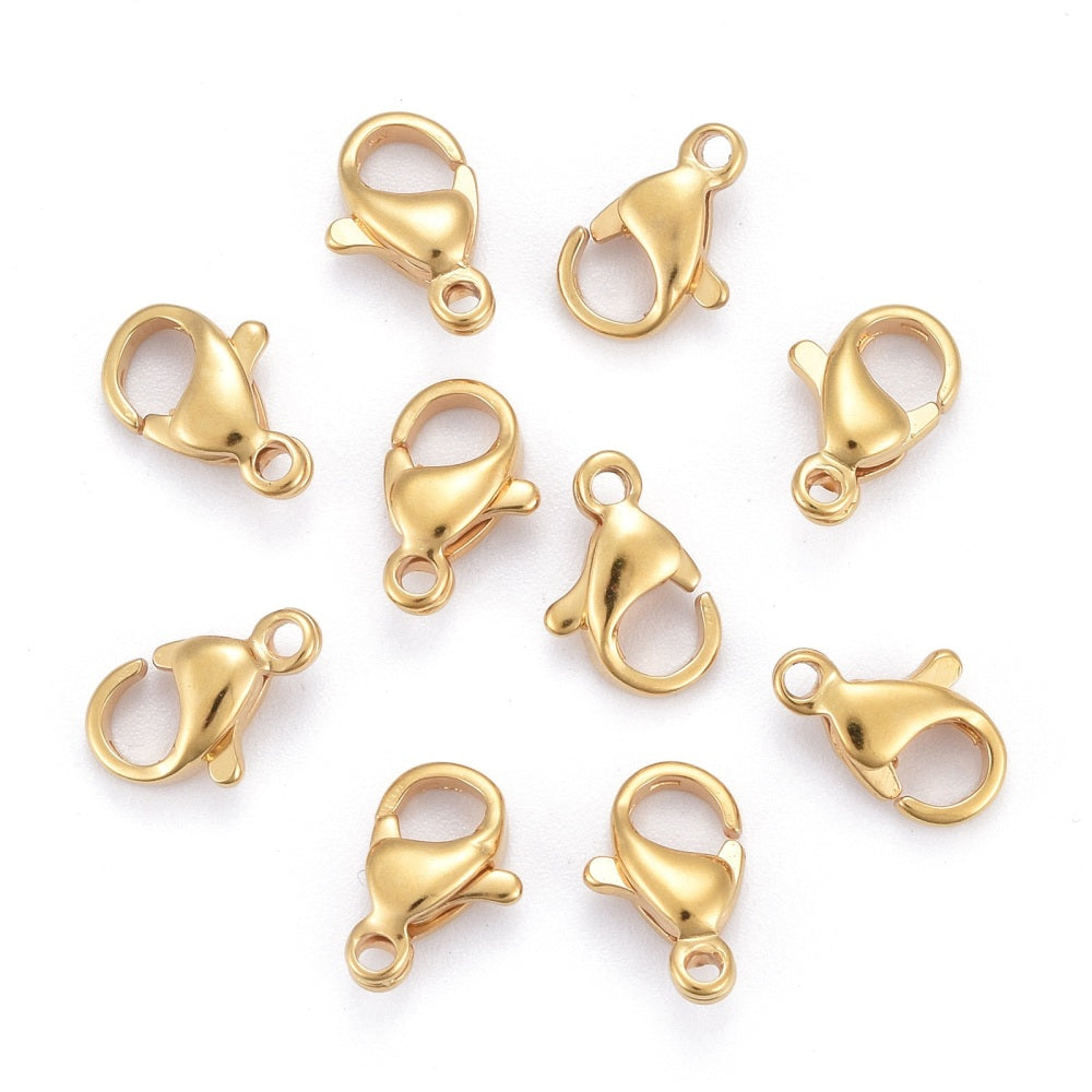 Lobster Claw Clasps 304SS 24K Gold Plated 10mm 10pc