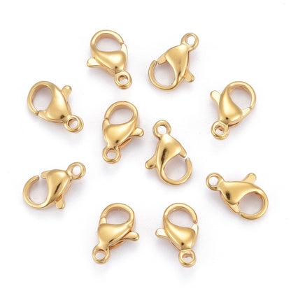 Lobster Claw Clasps 304SS 24K Gold Plated 10mm 10pc